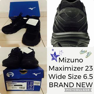 *$69*BNWT Mizuno Maximizer 23 Wide Black Running Shoes US 6.5
