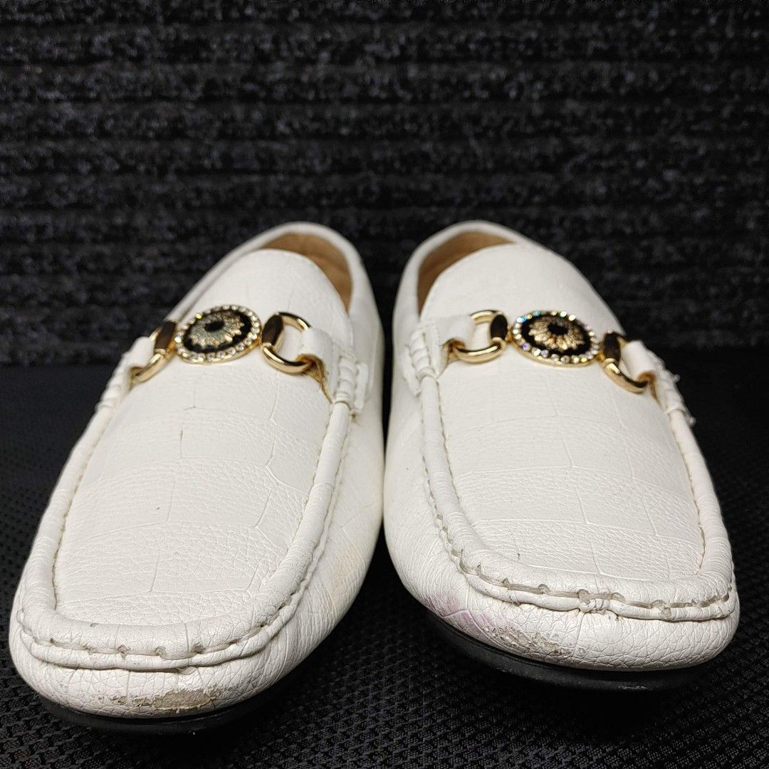 Amali Mens White Driving Moccasin Loafer in Embossed Smooth with Black ...