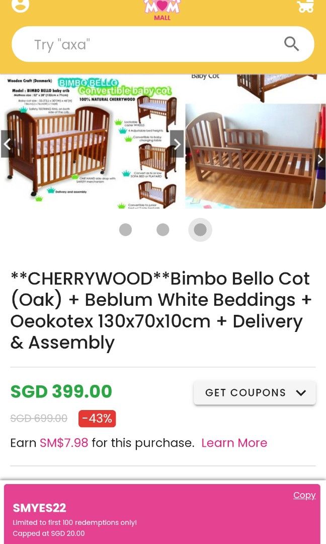 Bimbo Bello Baby Cot and Junior Bed Conversion, Babies & Kids, Baby