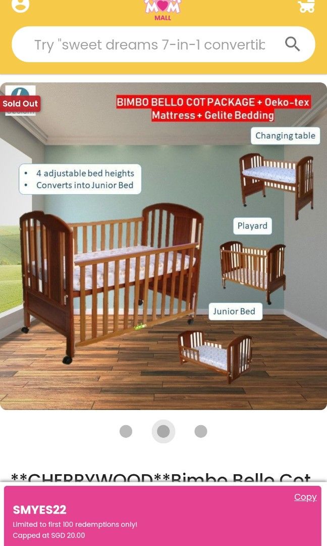 Bimbo Bello Baby Cot and Junior Bed Conversion, Babies & Kids, Baby