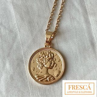 Brand New Authentic FRESCÁ Roman Coin Medallion & Gold Tone Chain Necklace