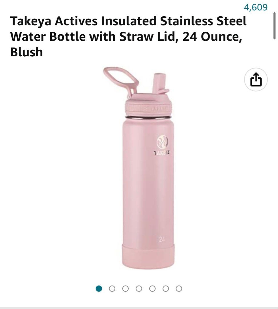 Takeya 32oz Actives Insulated Stainless Steel Water Bottle with Straw Lid - Blush