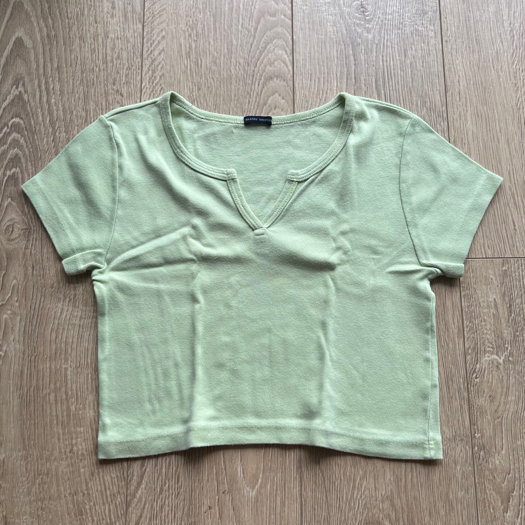 Brandy Melville green ashlyn v notch top, Women's Fashion, Tops, Shirts