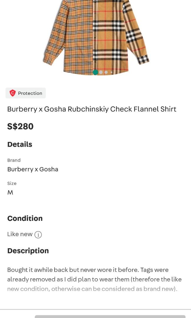 Burberry x Gosha Rubchinskiy Check Flannel shirt, Men's Fashion 