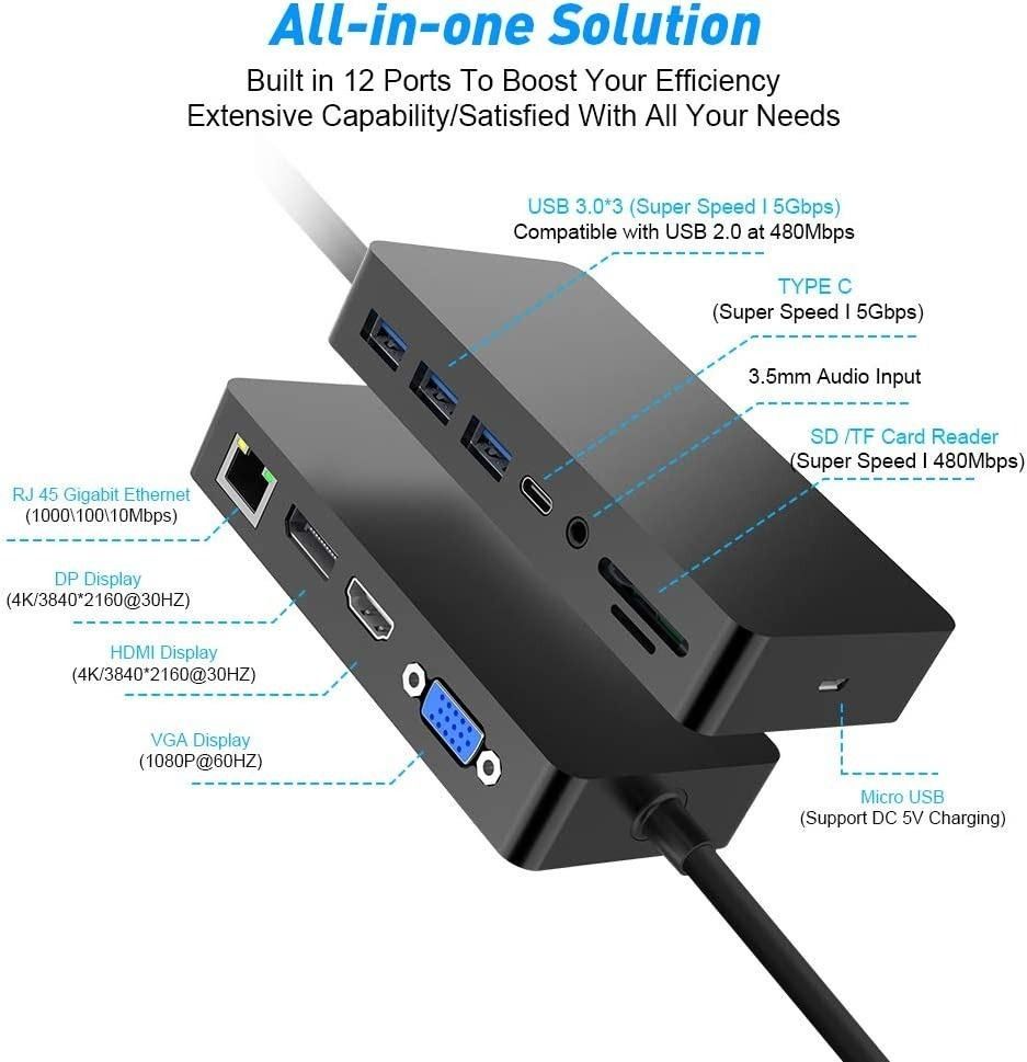 [C3765] Microsoft Surface Dock for Surface Pro 4/5/6, Rocketek 12 in 1 ...