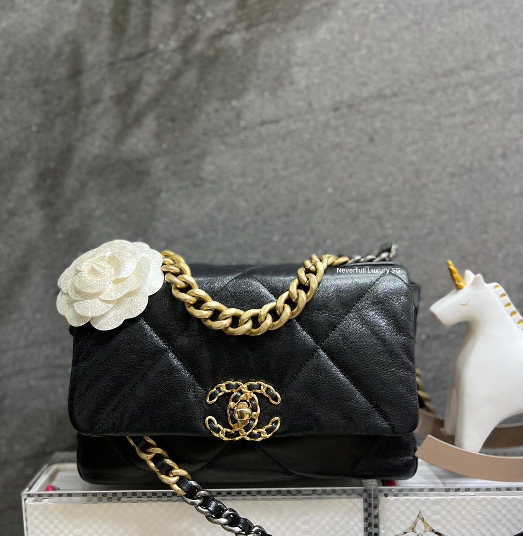 Chanel C19 Small Black Goatskin Leather Bag, Luxury, Bags & Wallets on  Carousell