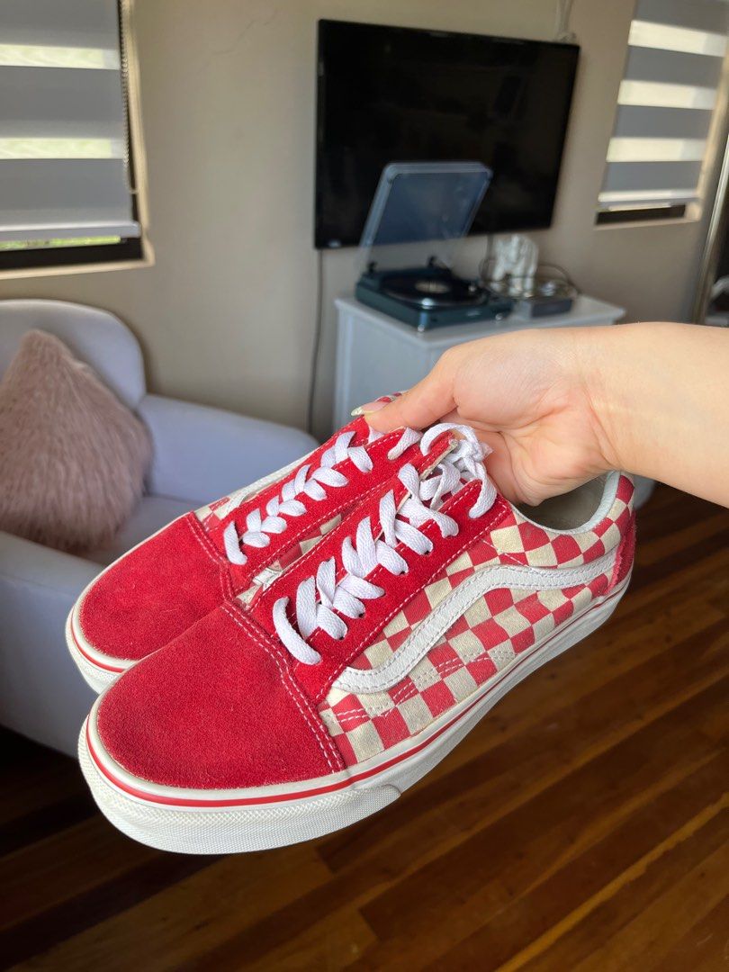 Old school vans red clearance checkerboard