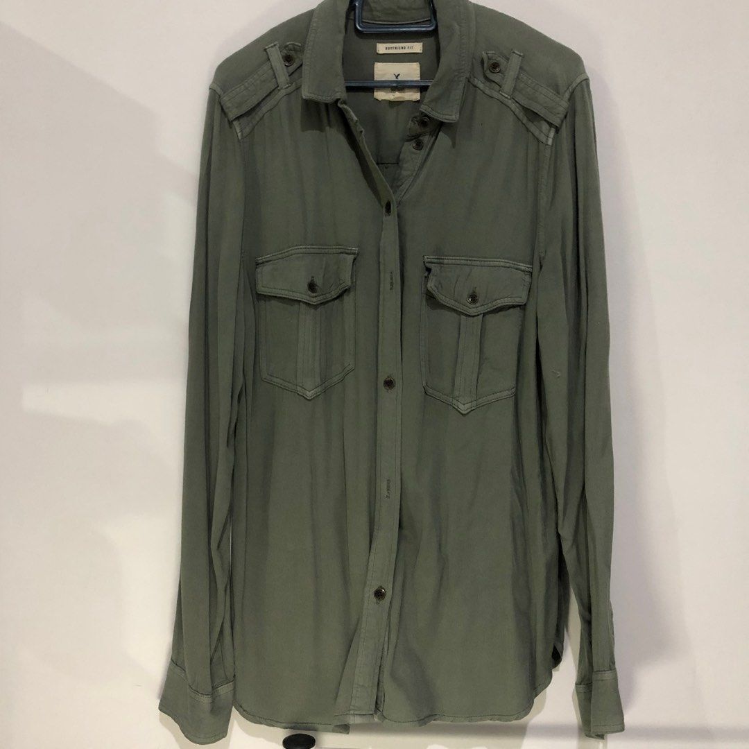 COLLAR SHIRT GREEN, Women's Fashion, Tops, Blouses on Carousell