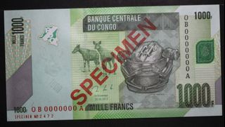 Congo Specimen 2013 1000 Francs Banknote Paper Money