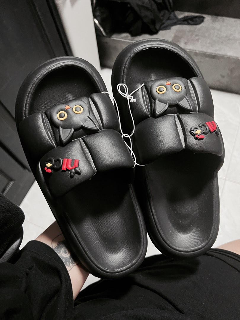 cute black cat slides Men s Fashion Footwear Flipflops and