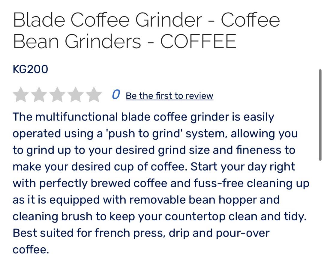 DeLonghi Blade Coffee Grinder, TV & Home Appliances, Kitchen Appliances