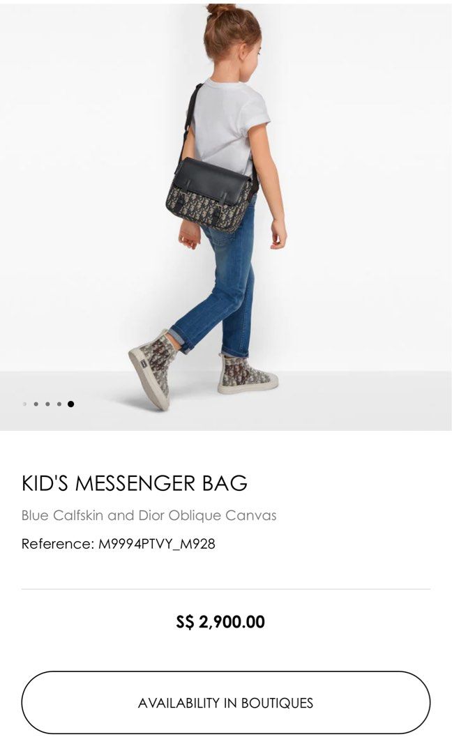 Kid's Messenger Bag Blue Calfskin and Dior Oblique Canvas