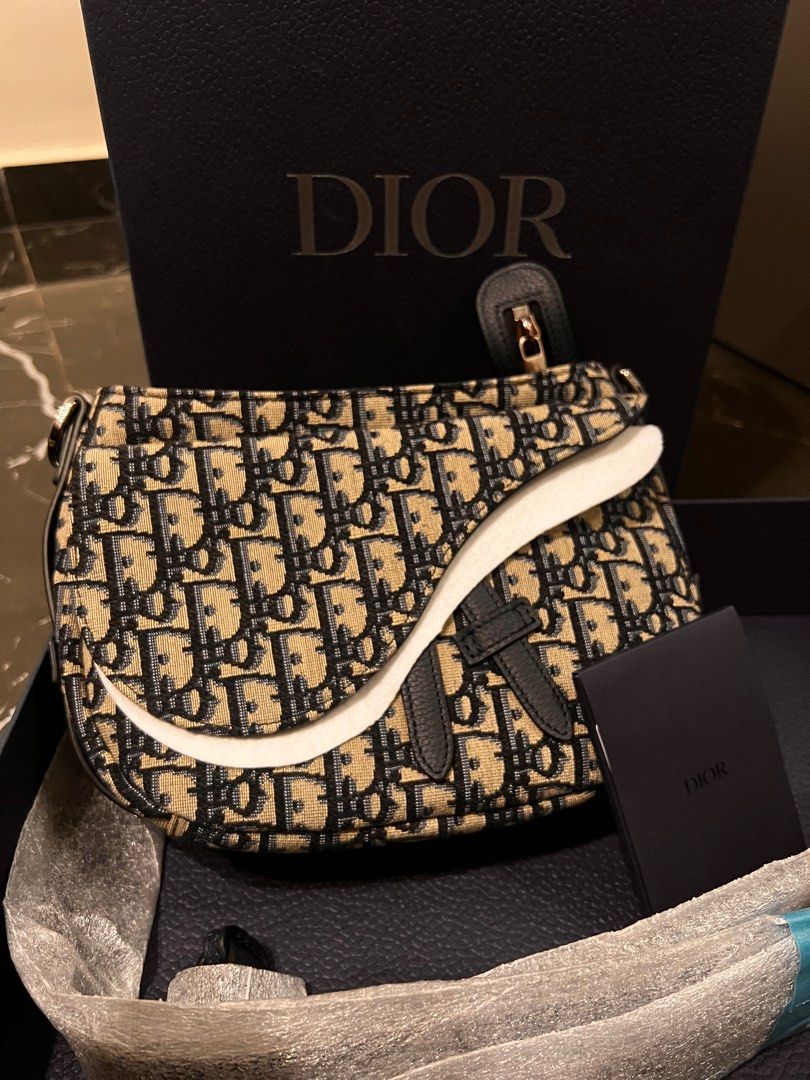 Mini Saddle Soft Bag Beige and Black Dior Oblique Jacquard
