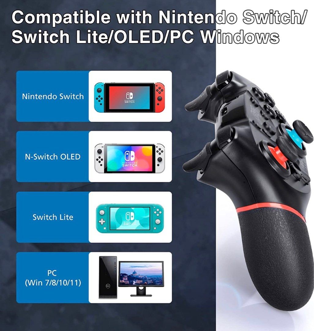  Switch Controller, Wireless Pro Controller for Switch/Switch  Lite/Switch OLED, Switch Remote Gamepad with Joystick, Adjustable Turbo  Vibration, Ergonomic Non-Slip : Video Games