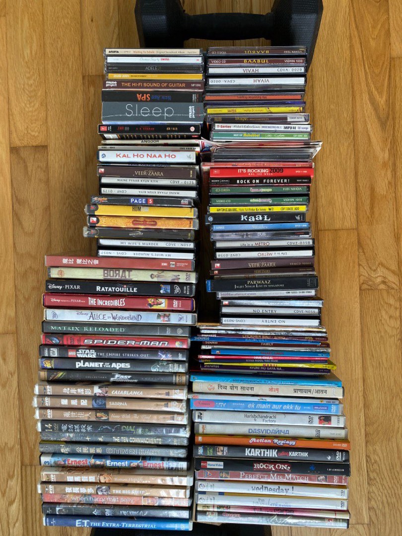 DVDs, VCDs, Audio CDs Hindi and English assorted free to take