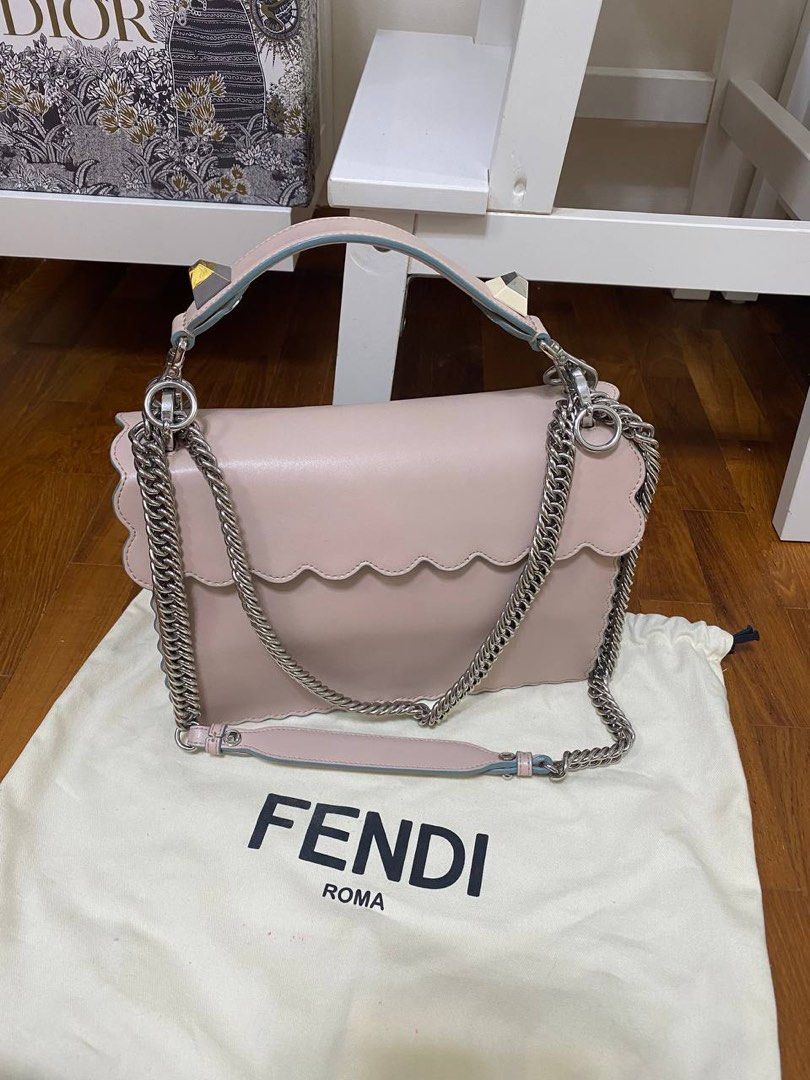 Fendi Mini Kan I Imitation Pearl Scallop Pink Leather Shoulder Bag