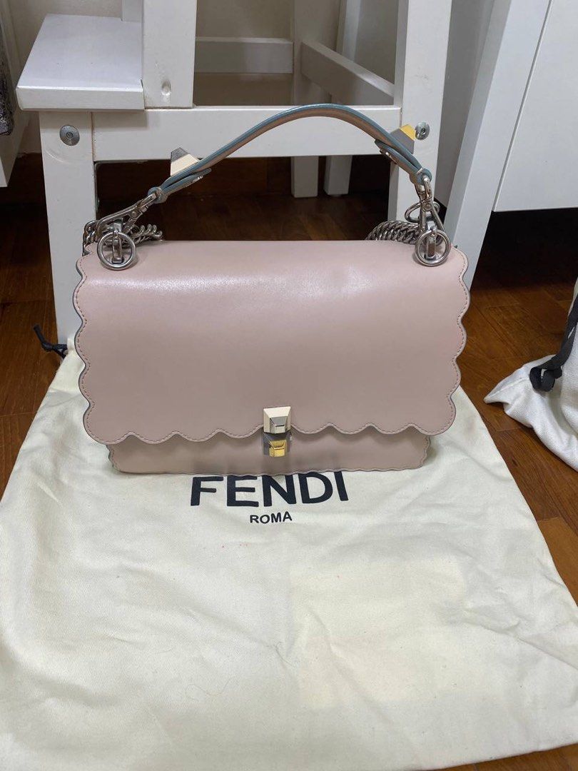 Fendi Mini Kan I Imitation Pearl Scallop Pink Leather Shoulder Bag