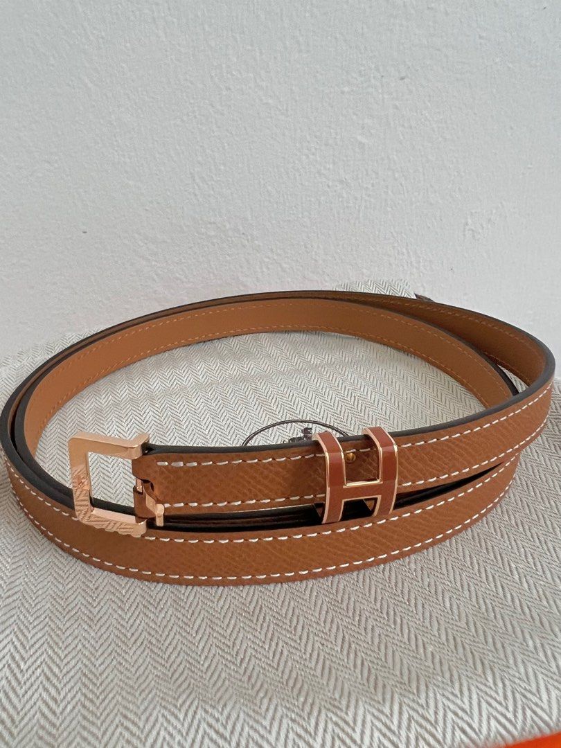 Hermes Pop H 15 Belt Etoupe Rose Gold Sz 90 $800 Retail