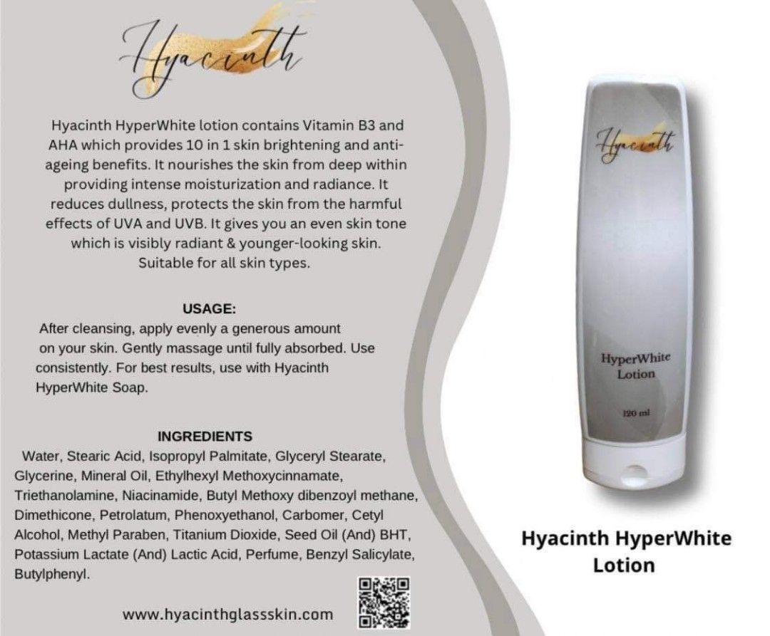 Hyacinth Glass Skin Hyper White Lotion, Beauty & Personal Care, Bath