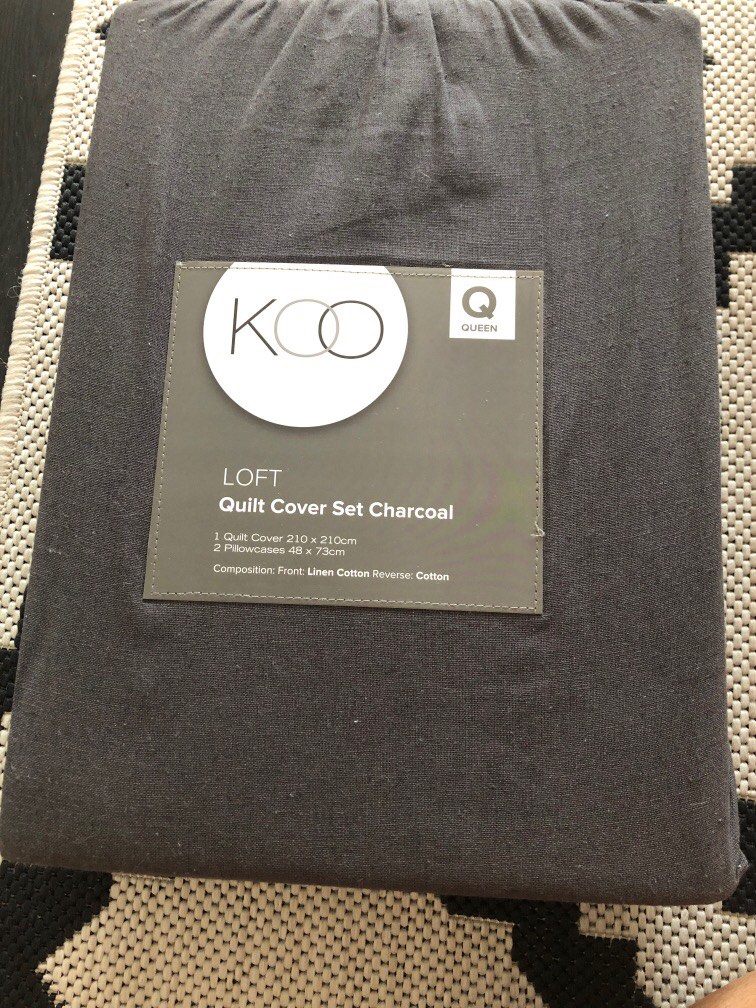Koo loft quilt cover set charcoal queen, Furniture & Home Living