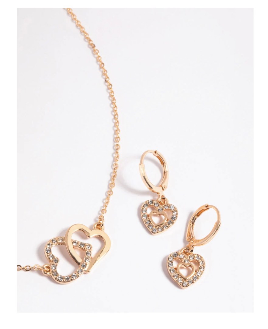 Lovisa Gold Interlocked Heart Necklace and Earrings Set, Women's