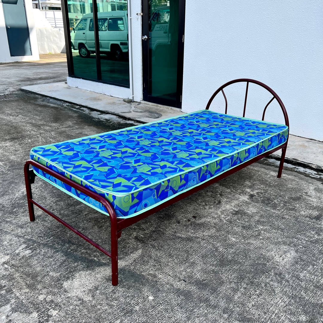 Metal Single Bed Frame With Single Foam Mattress 5 inch, Furniture