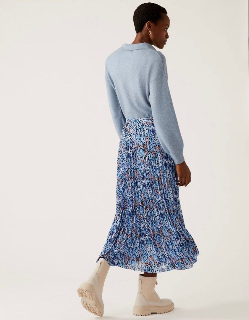 NEW M S Animal Print Midaxi Pleated Skirt Marks Spencer