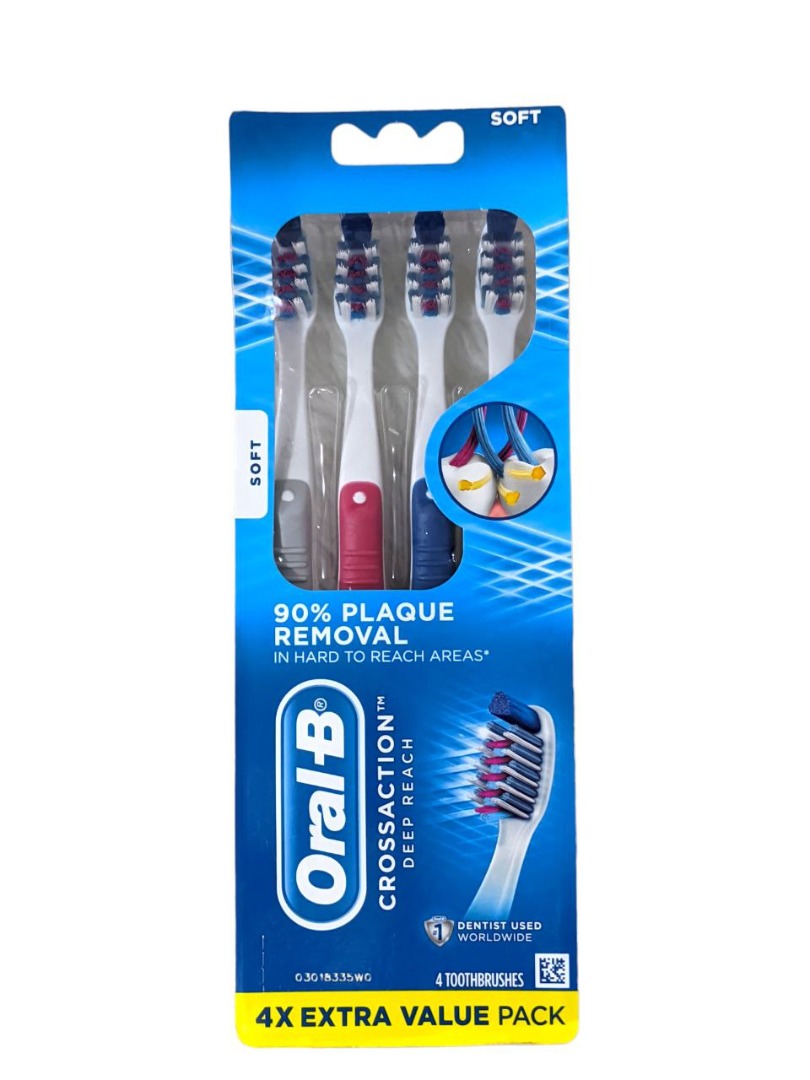 OralB CrossAction Deep Reach Toothbrushes, Deep Plaque Removal, Soft