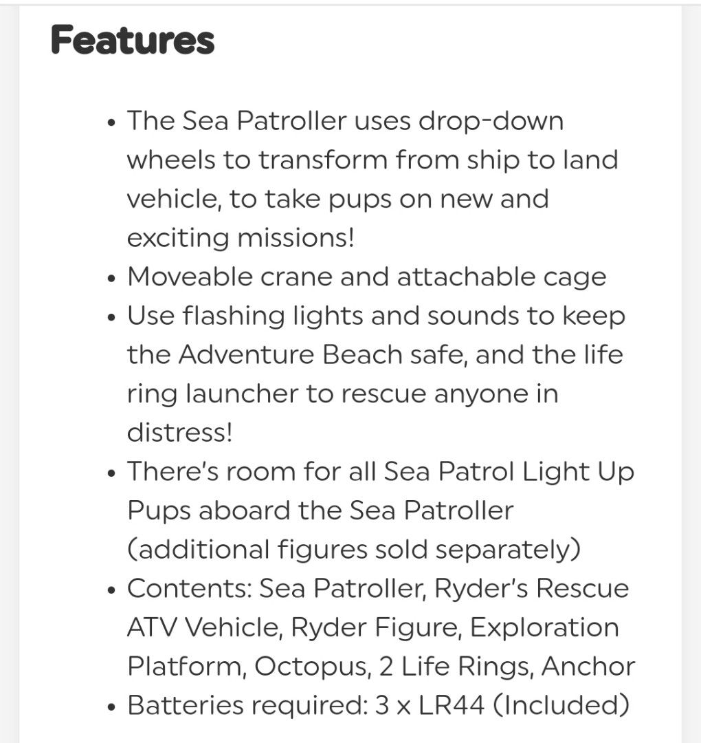 Paw Patrol Sea Patroller Toy 汪汪隊立大功玩具, 兒童＆孕婦用品