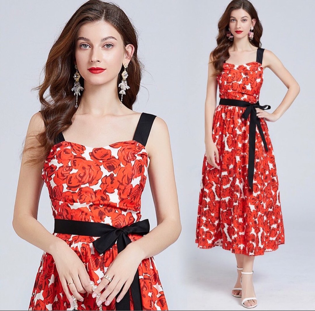 Red Floral Maxi Plus Size Dress main image 0