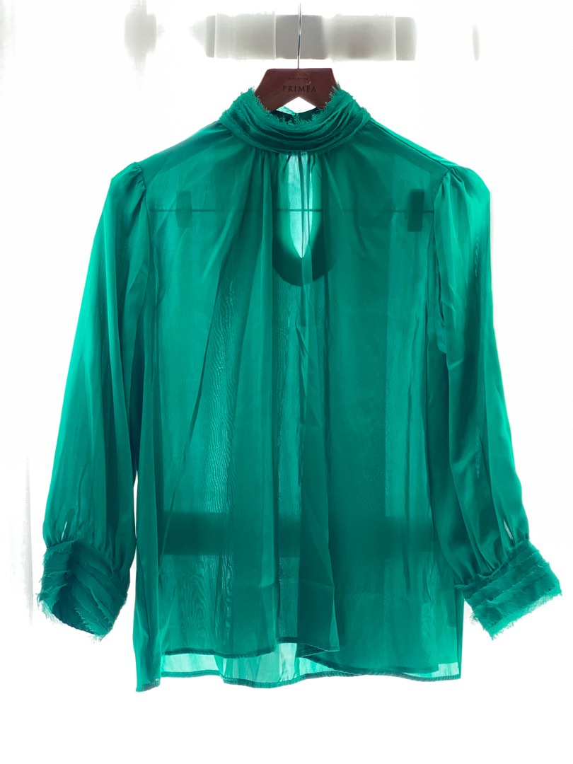 Green Silk Top, Women's Fashion, Tops, Longsleeves on Carousell