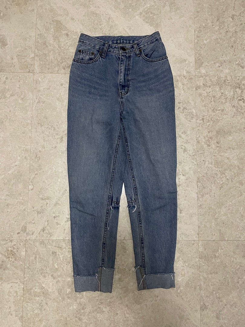 Style Nanda Denim Ripped Patched Light Blue Mom Jeans, Women's