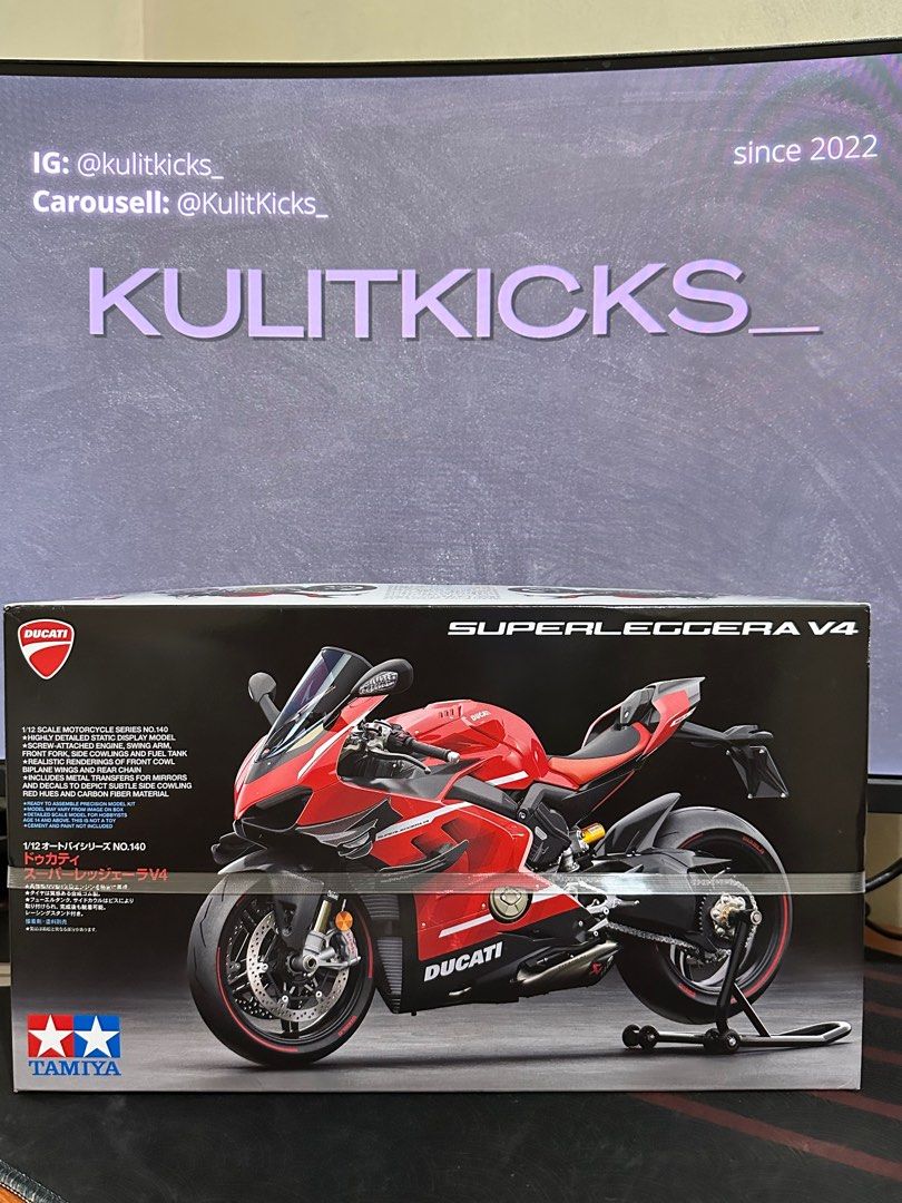 TAMIYA 1/12 DUCATI PANIGALE & SUPERLEGGERA (Category: Vehicle & Diecast Models) located in Quezon City. Submitted by KulitKicks_ (Listing ID 1206360323, Image 2). Description: FOR SALE AS SET❗❗3,500 PESOS VERY STEAL❗❗SLIGHT NEGO❗ 1,850 PESOS EACH if hindi kukunin as set. check other local stores for current price reference :)) BRAND NEW/SEALED❗(Japan release) TAMIYA 1/12 Scale DUCATI SUPERLEGGERA V4 (₱ 1,850) BRAND NEW/SEALED ❗️(Japan release) TA