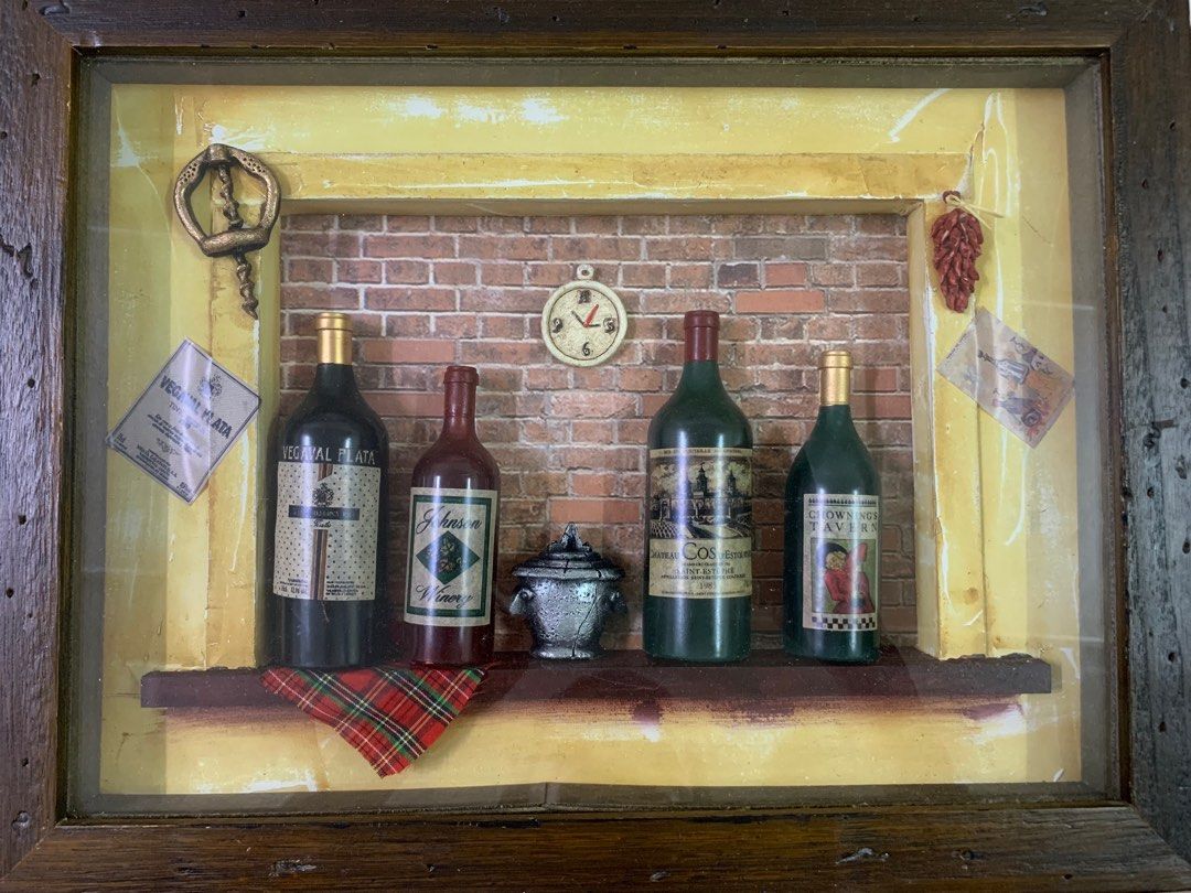 Vintage Wine Shadowbox Display, Italian French Kitchen Diorama