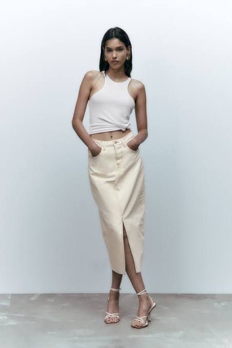Ecru denim hotsell midi skirt