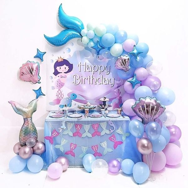 137pcs Theme Mermaid Underwater Balloon Garland Kids Birthday