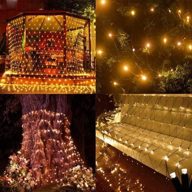 200 LED Solar Net Light, 3M x 2M Mesh Fairy String Lights, Modes Outdoor  Weatherproof Curtain Lights, Auto ON/Off Tree Wrap Christmas Decorative  Light for Balcony Fence Garden Backyard (Warm White),
