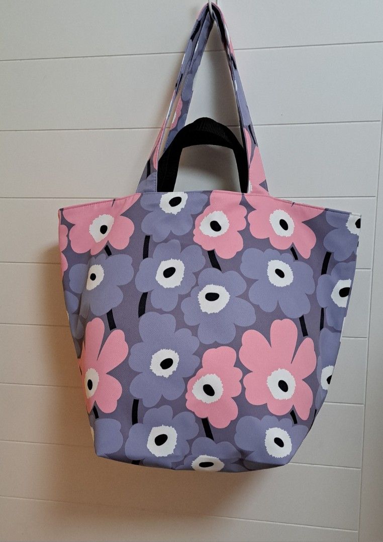 Marimekko 粉紅灰紫色大花花! 全新tote bag 2way 大袋底有棉防水布料