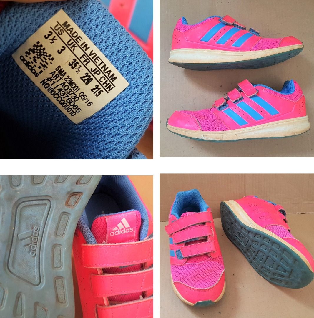 Adidas Designer Sneakers eco Ortholite insole US 3.5 UK 3 EUR 35.5 Running Shoes Active Lifestyle Designer 3 stripes Velcro Straps All