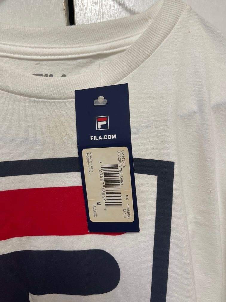 AUTHENTIC Fila Stacked Logo Cotton Tee T Shirt Men s Fashion