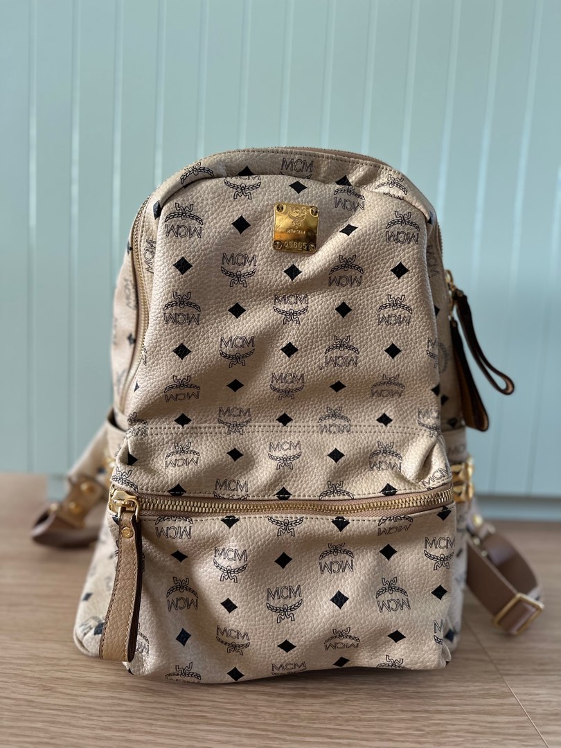 Authentic MCM Logo Plaque Detailed Monogram Printed Backpack