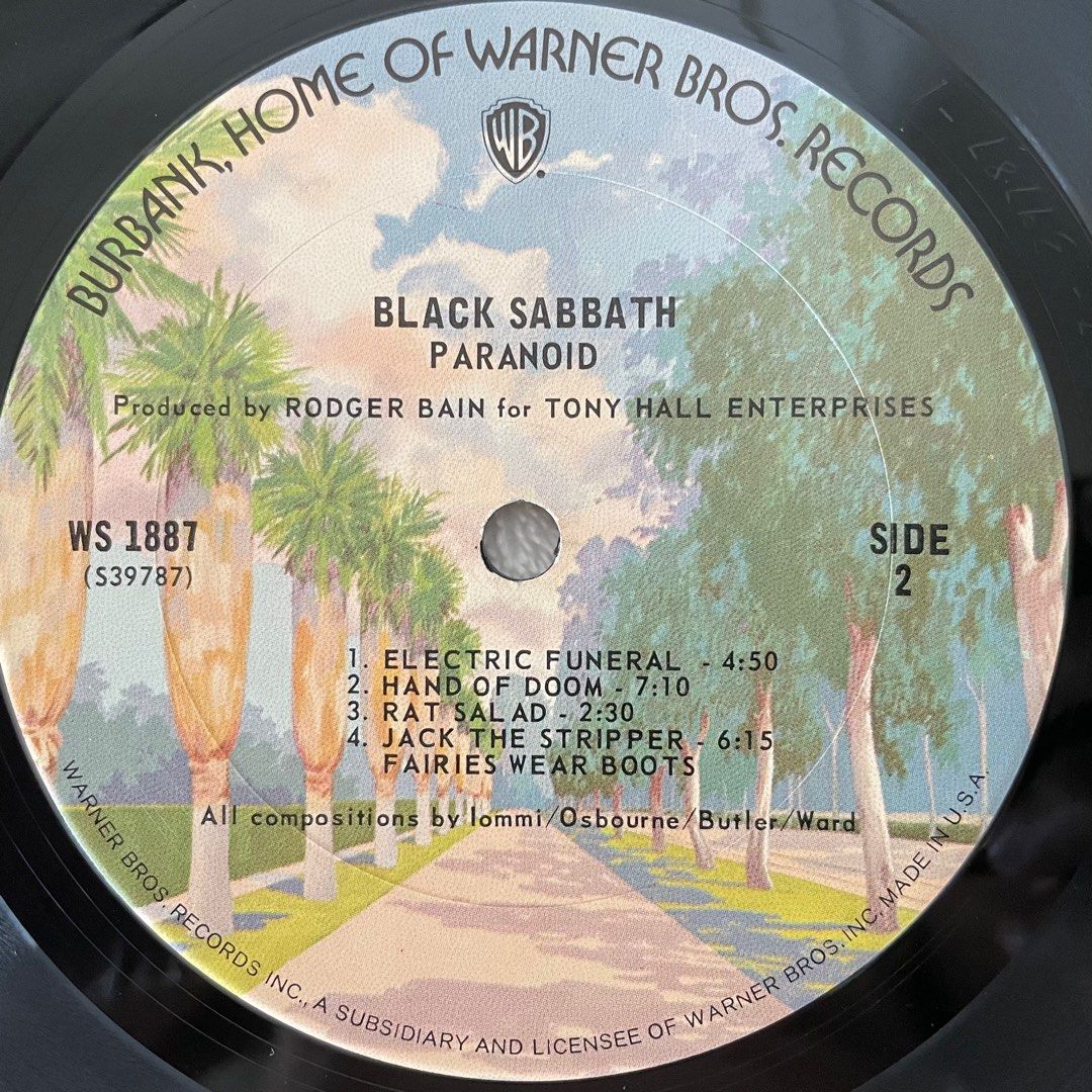 Black Sabbath Paranoid, Vinyl LP, Warner Bros. Records WS 1887, 1971, USA Gatefold, bc