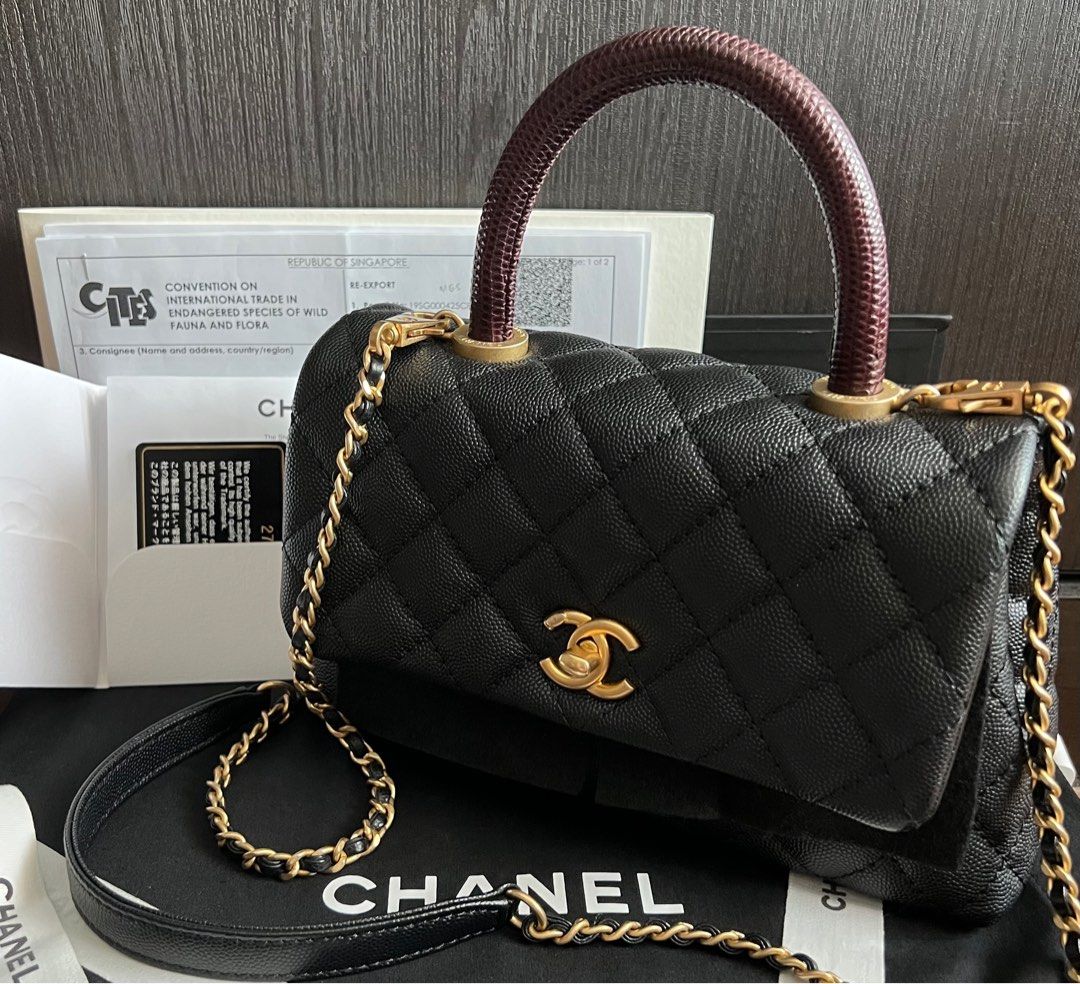 Chanel Coco Handle Small Burgundy, Luxury, Bags & Wallets on Carousell