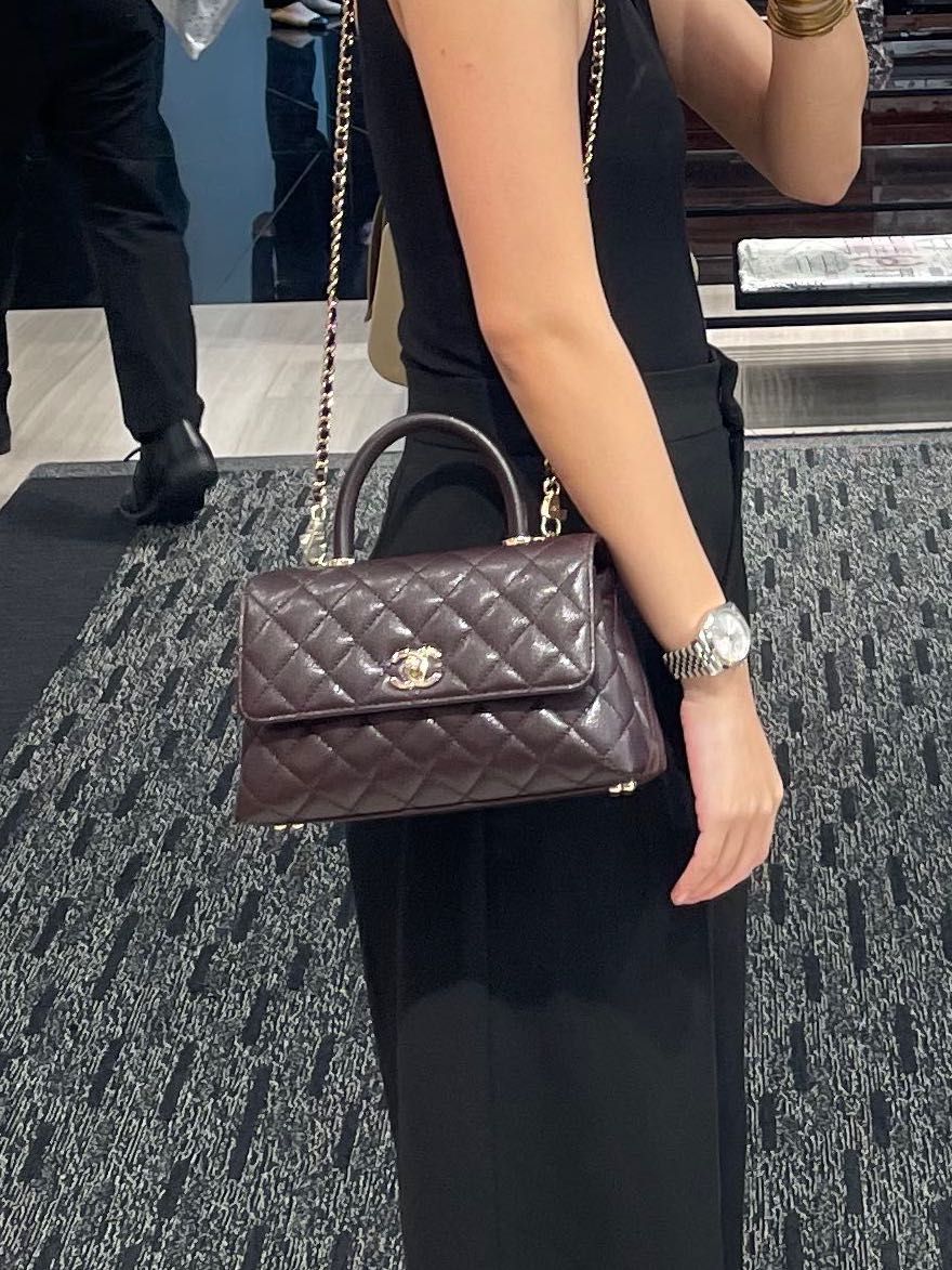 Authentic 2021 Chanel Caviar Dark Brown Coco Mini Bag