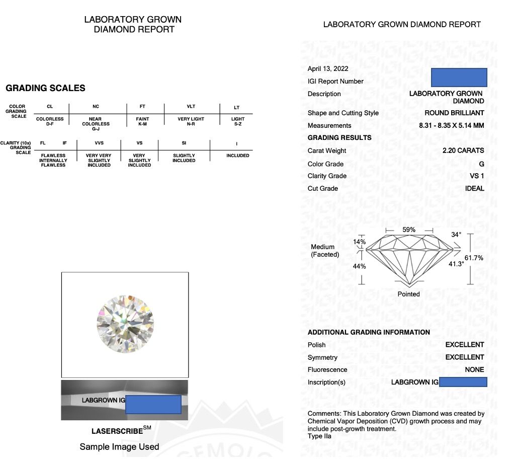 Lab Grown Diamond 2.2 Carats With IGI Certificate, Women's