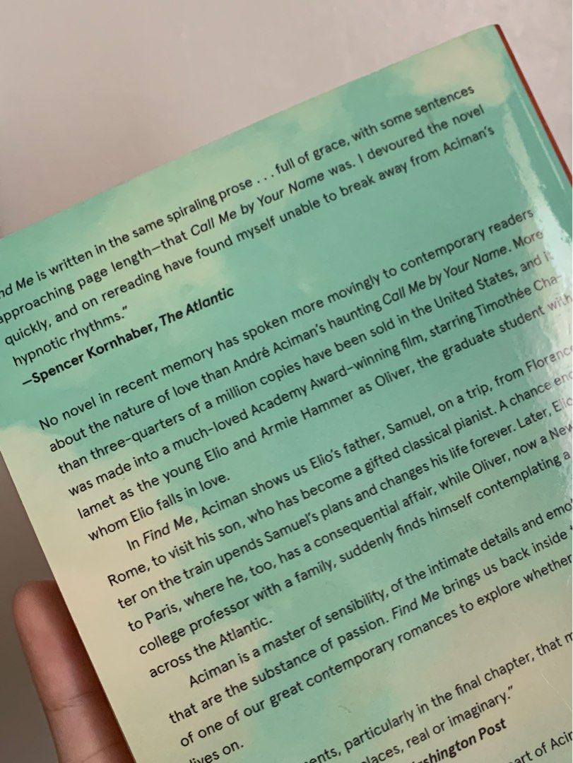 Find Me by Andre Aciman (sequel to call me by your name), Hobbies