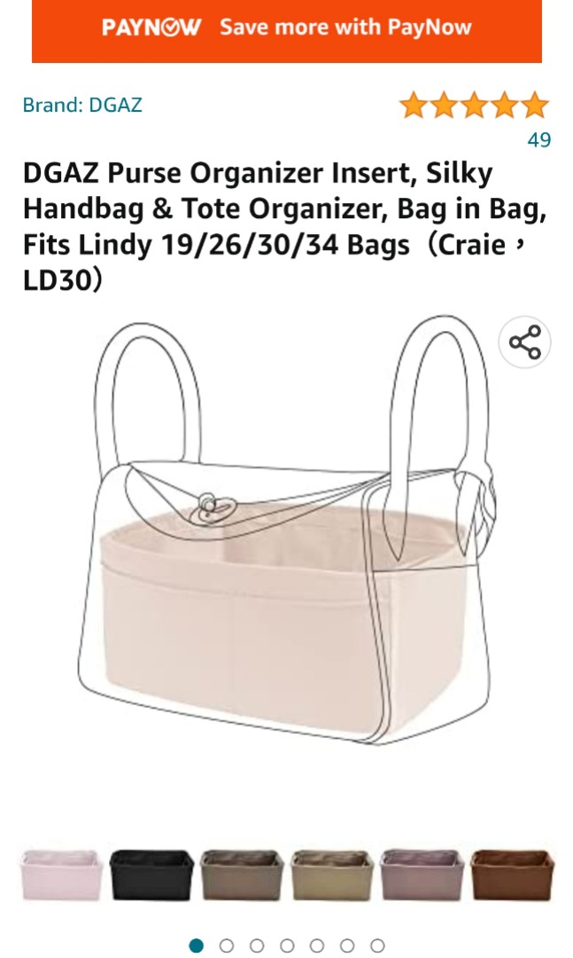 DGAZ Silky Purse Organizer Insert For Lindy 19/26/30/34 Bags, Handbag