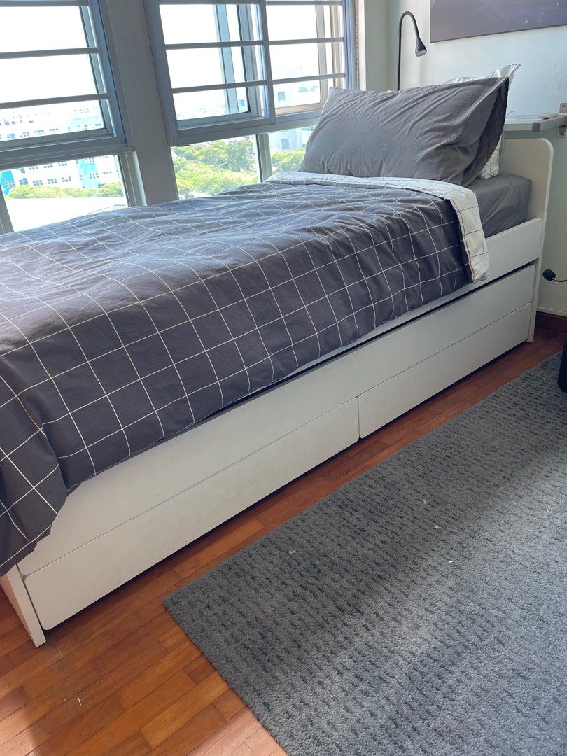 IKEA single bed with mattress and drawers, Furniture & Home Living