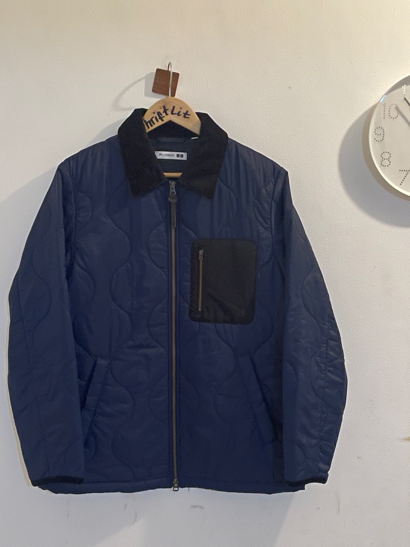 JW Anderson x Uniqlo Quilted Jacket Blue Corduroy, Men's Fashion ...