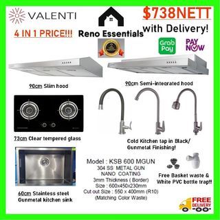 Kitchen sink Hood and hob Valenti Gunmetal